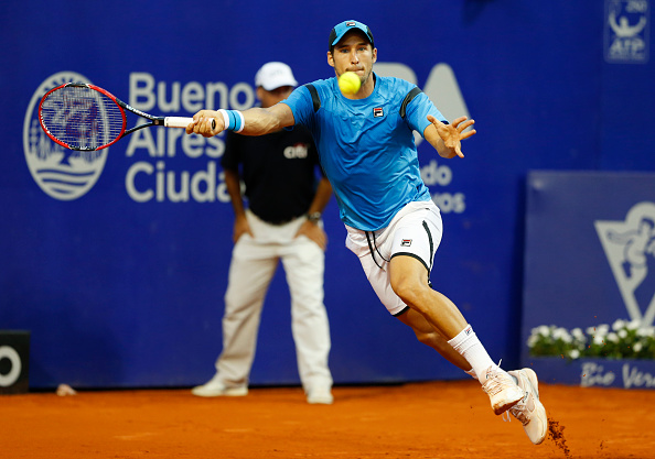 BUENOS AIRES, ARGENTINA - FEBRUARY 10: Dusan Lajovic of Serbia takes a forehand shot during a match between John Isner of USA and Dusan Lajovic of Serbia as part of ATP Argentina Open at Buenos Aires Lawn Tennis Club on February 10, 2016 in Buenos Aires, Argentina. (Photo by Gabriel Rossi/LatinContent/Getty Images)
