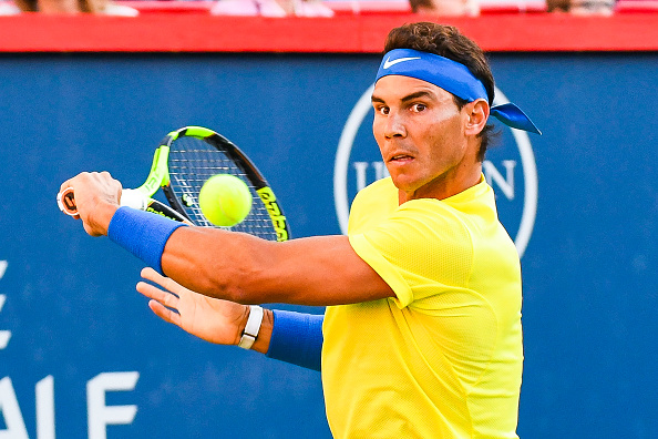 MONTREAL, QC - AUGUST 09: Rafael Nadal (ESP) returns the ball during his second round match at ATP Coupe Rogers on August 9, 2017, at Uniprix Stadium in Montreal, QC (Photo by David Kirouac/Icon Sportswire)