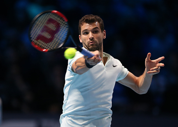 18th November 2017, O2 Arena, London, England; Nitto ATP Tennis Finals; Grigor Dimitrov (BUL) returns forehand to Jack Sock (USA) (Photo by John Patrick Fletcher/Action Plus via Getty Images)