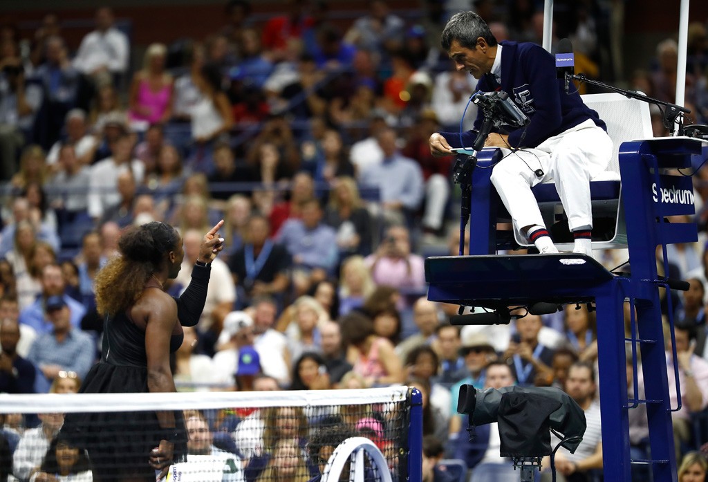 NEW YORK, NY - SEPTEMBER 08: Serena Williams of the United States argues with umpire Carlos Ramos during her Women's Singles finals match against Naomi Osaka of Japan on Day Thirteen of the 2018 US Open at the USTA Billie Jean King National Tennis Center on September 8, 2018 in the Flushing neighborhood of the Queens borough of New York City. (Photo by Julian Finney/Getty Images)